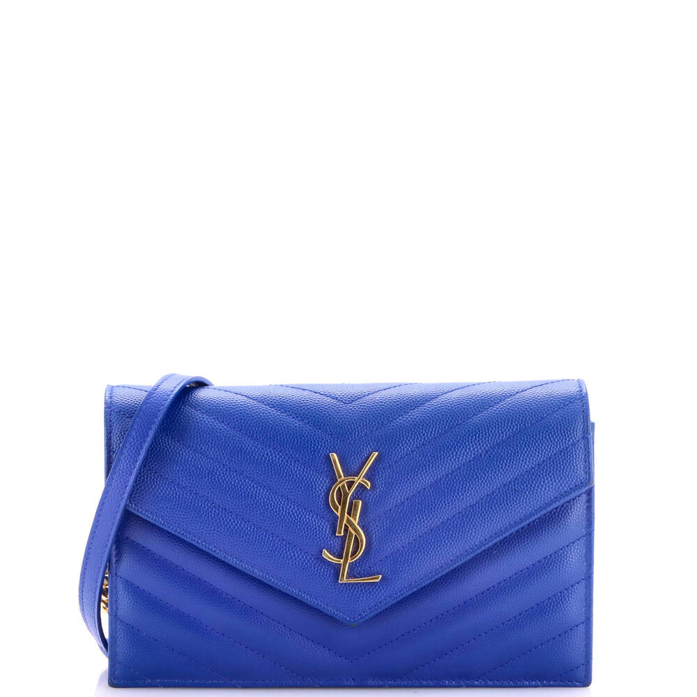 Saint Laurent Small Classic Monogram Wallet on Chain Matelasse Chevron Leather